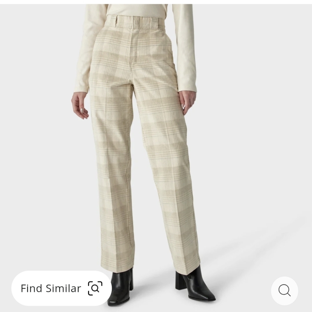 Dickies Women's Alma Plaid Cream Corduroy Pants